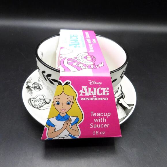 Disney ALICE IN WONDERLAND Teacup with Saucer 16oz Mug Black & Gold New - Picture 14 of 14